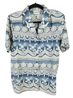 VINTAGE Alfred Dunner Shirt Womens 10 Button Floral Geometric 80s 90s y2K